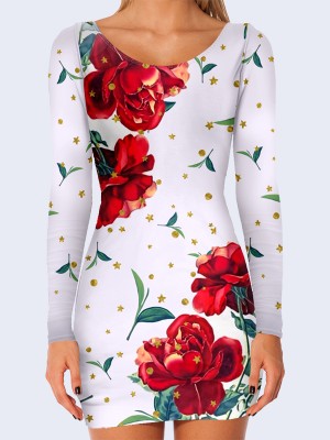 3D платье Красные розы и звёздочки