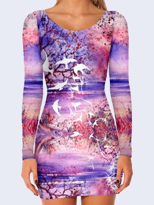 3D платье Акварельный пейзаж