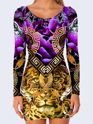 3D платье Leopard and purple roses