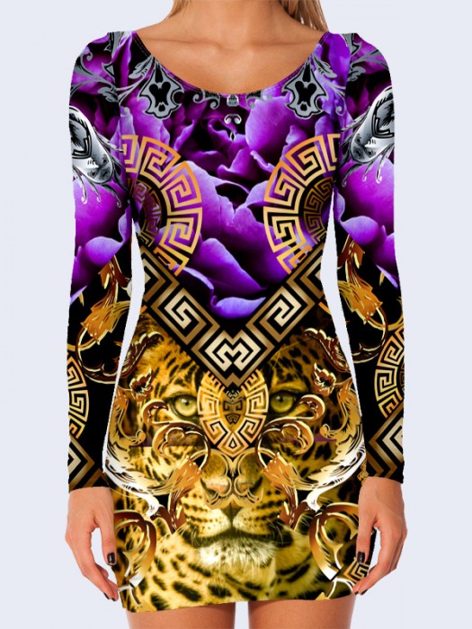 3D платье Leopard and purple roses