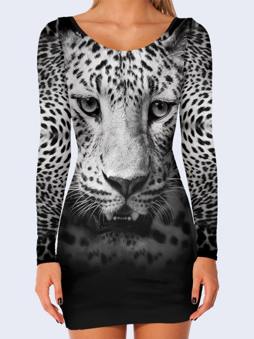 3D платье Леопард черно-белый