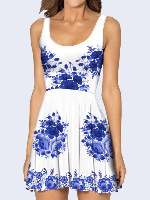 3D платье Синие цветы