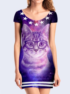 3D платье Полосатый котик в очках