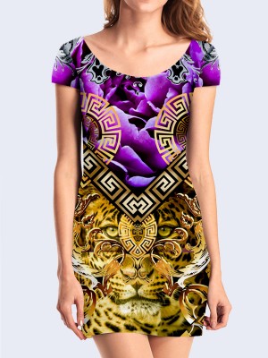 3D платье Леопард и фиолетовая роза