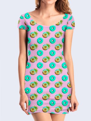 3D платье Бирюзовые пончики на розовом