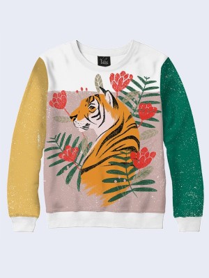 Свитшот Тигр и тропические цветы