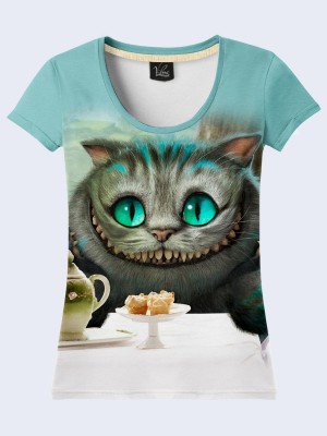 3D футболка Чеширский котик на чаепитии
