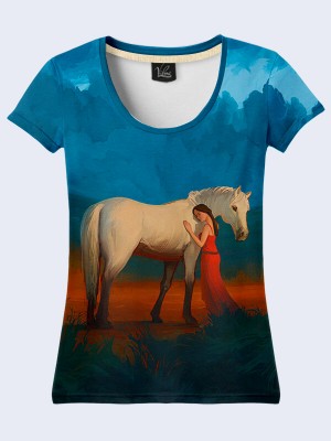 3D футболка Девушка и конь
